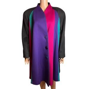 Charles Klein Vintage 90s Black Purple Wool Union Made Swing Winter Midi Coat L